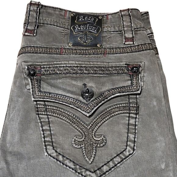 ROCK REVIVAL Gray Ben Straight Leather Detail Jeans Mens 36 Rebel Biker 90's - Picture 4 of 16